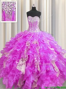 Best Selling Lilac Sweetheart Neckline Beading and Ruffles and Sequins Quinceanera Gown Sleeveless Lace Up