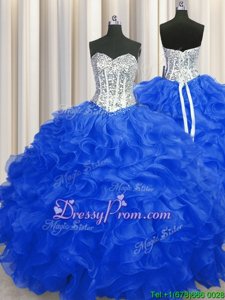 Free and Easy Sweetheart Sleeveless Lace Up 15 Quinceanera Dress Royal Blue Organza