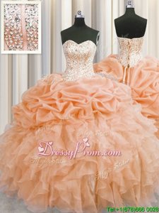 Floor Length Ball Gowns Sleeveless Orange 15 Quinceanera Dress Lace Up