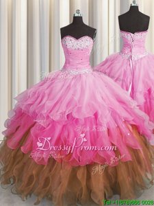 Glorious Sweetheart Sleeveless Lace Up Sweet 16 Dress Multi-color Organza