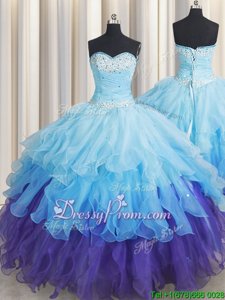 Multi-color Sleeveless Beading and Ruffles and Ruffled Layers and Sequins Floor Length Quinceanera Dress
