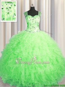 Pretty Spring Green Sleeveless Tulle Zipper 15 Quinceanera Dress forMilitary Ball and Sweet 16 and Quinceanera