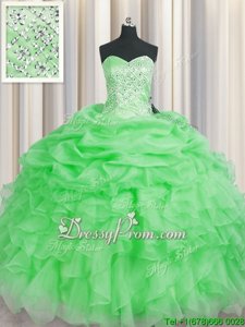Elegant Floor Length Green Quinceanera Gowns Organza Sleeveless Spring and Summer and Fall and Winter Beading and Ruffles