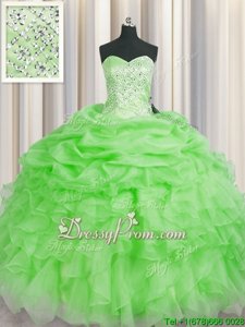 New Arrival Spring Green Sleeveless Floor Length Beading and Ruffles Lace Up Ball Gown Prom Dress