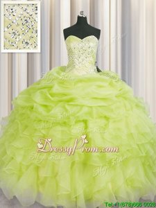 Low Price Floor Length Lace Up Quince Ball Gowns Yellow Green and In forMilitary Ball and Sweet 16 and Quinceanera withBeading and Ruffles