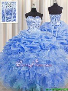 Vintage Sleeveless Beading and Ruffles and Pick Ups Lace Up Ball Gown Prom Dress
