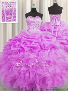 Amazing Sweetheart Sleeveless Lace Up Sweet 16 Dress Lilac Organza