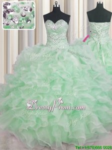 Dynamic Ball Gowns Quince Ball Gowns Spring Green Sweetheart Organza Sleeveless Floor Length Lace Up