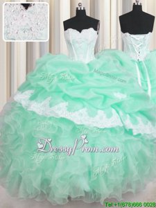 Extravagant Apple Green Lace Up Vestidos de Quinceanera Beading and Ruffles and Pick Ups Sleeveless Floor Length