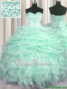 With Train Apple Green Quince Ball Gowns Sweetheart Sleeveless Sweep Train Lace Up