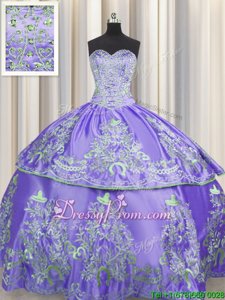 Dramatic Sweetheart Sleeveless Taffeta Sweet 16 Quinceanera Dress Beading and Embroidery Lace Up