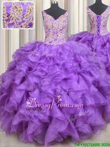 High Class Sweetheart Sleeveless Lace Up 15 Quinceanera Dress Lavender Organza