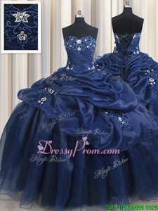 Eye-catching Sweetheart Sleeveless Organza Sweet 16 Quinceanera Dress Appliques and Pick Ups Lace Up
