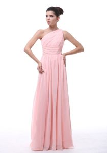 Beaded and Ruched One Shoulder Quinceanera Dama Dress in Baby Pink