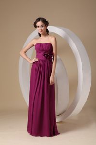 Simple Violet Red Long Chiffon Quinceanera Dama Dress with Ruches