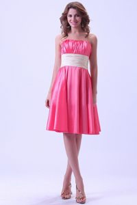 Wide Sash and Ruches Accent Quinceanera Dama Dress in Hot Pink