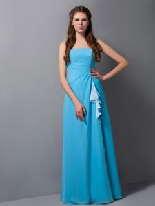 Aqua Blue Column Chiffon Dama Dress for Quinceanera with Little Ruffles