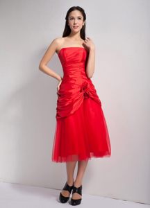 Red Taffeta and Tulle Dama Dress with Hand-made Flowers and Ruche
