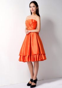 Custom Made Orange Red Strapless Dama Dress with Bow by Taffeta