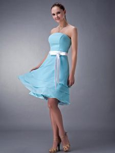 Lovely Strapless Multi-layered Quinceanera Gown in Blue with Sash