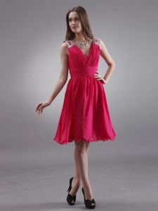 Chiffon Ruching Quinceanera Gown Beading Straps in Coral Red