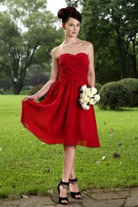 Red Chiffon Sweetheart Empire Ruche Dama Dress in Knee-length