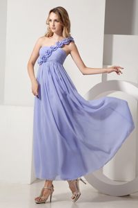 One Shoulder Lilac Chiffon Dama Dress with Hand Made Flowers