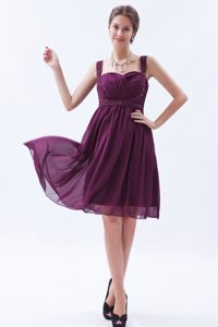 Short Dark Purple Chiffon Empire Prom Dress with Straps Beaded
