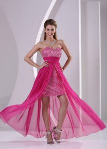Hot Pink High-low Sweetheart Prom Gown Dress with Beading 2014