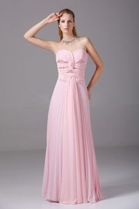 Pink Chiffon Sweetheart long Prom Holiday Dress with Beading and Ruches