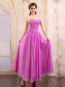 Sweetheart Beading Ruches Ankle-length Lavender Formal Prom Dresses