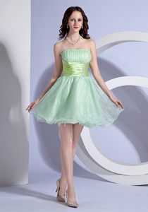 Beading Strapless Mini-length Apple Green Organza Prom Evening Dress