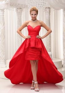 Custom Made High-low Red Ruched Prom formal Dress online