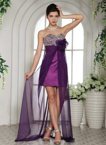 Plus Size Eggplant Purple Beaded Prom Dress with Sheer Hem