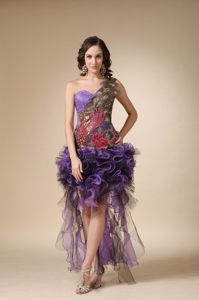 Appliques One Shoulder High-low Ruffled Purple Prom Cocktail Dress