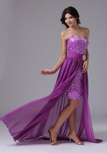 Sweetheart Watteau Train Purple Prom Dresses with Rhinestones