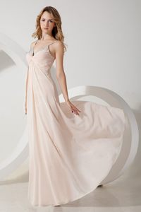 Pink v Neck Floor Length Prom Evening Dress with Beading 2014