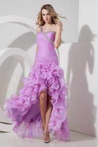 Lovely one Shoulder High-low Lavender Prom Dress with Ruffles