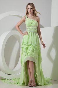 Special High-low Ruffled Yellow Green Prom Dress one Shoulder