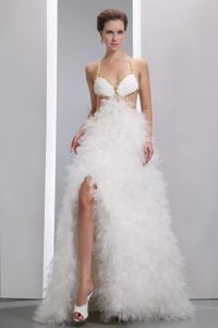 Dreamy White Spaghetti Straps Prom Dress with Crisscross Back