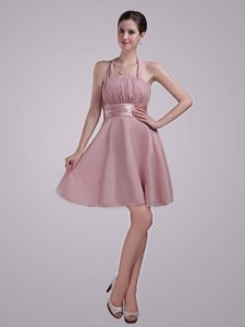 Oceanside CA Pink Halter Prom Evening Dress with Ruches and Sash
