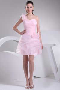 Flowery One Shoulder Ruched Dresses for Prom Princess in Baby Pink