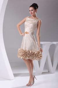 Champagne Scoop Dresses for Prom Princess with Beading and Ruffles