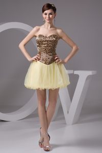 Beaded Light Yellow Mini Senior Prom with Leopard Print for Cheap