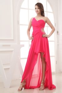 Cheap Hot Pink High-low One Shoulder Junior Prom with Cutouts