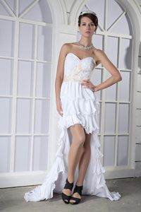Low Price High-low Sweetheart Beaded White Prom Cocktail Dress