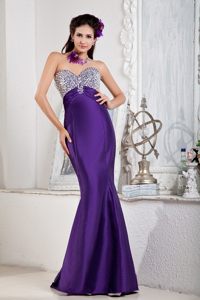 Beaded Mermaid Prom Party Dresses Floor-length Strapless in Purple