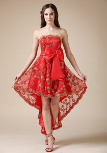 Cheap Dresses for Prom Princess Lace Decorated with Bow High-low