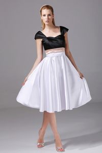 White and Black Knee-length 2013 Prom Dress with Cap Sleeves