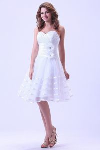Hand Made Flower Short White Prom Formal Dress With Ruching